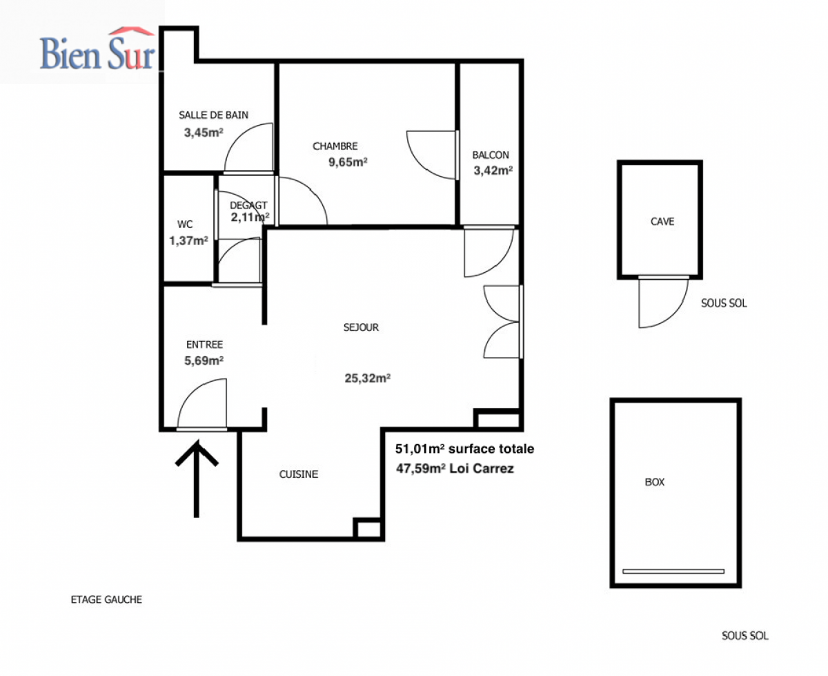 Vente Appartement  2 pices - 47.59m 75013 Paris