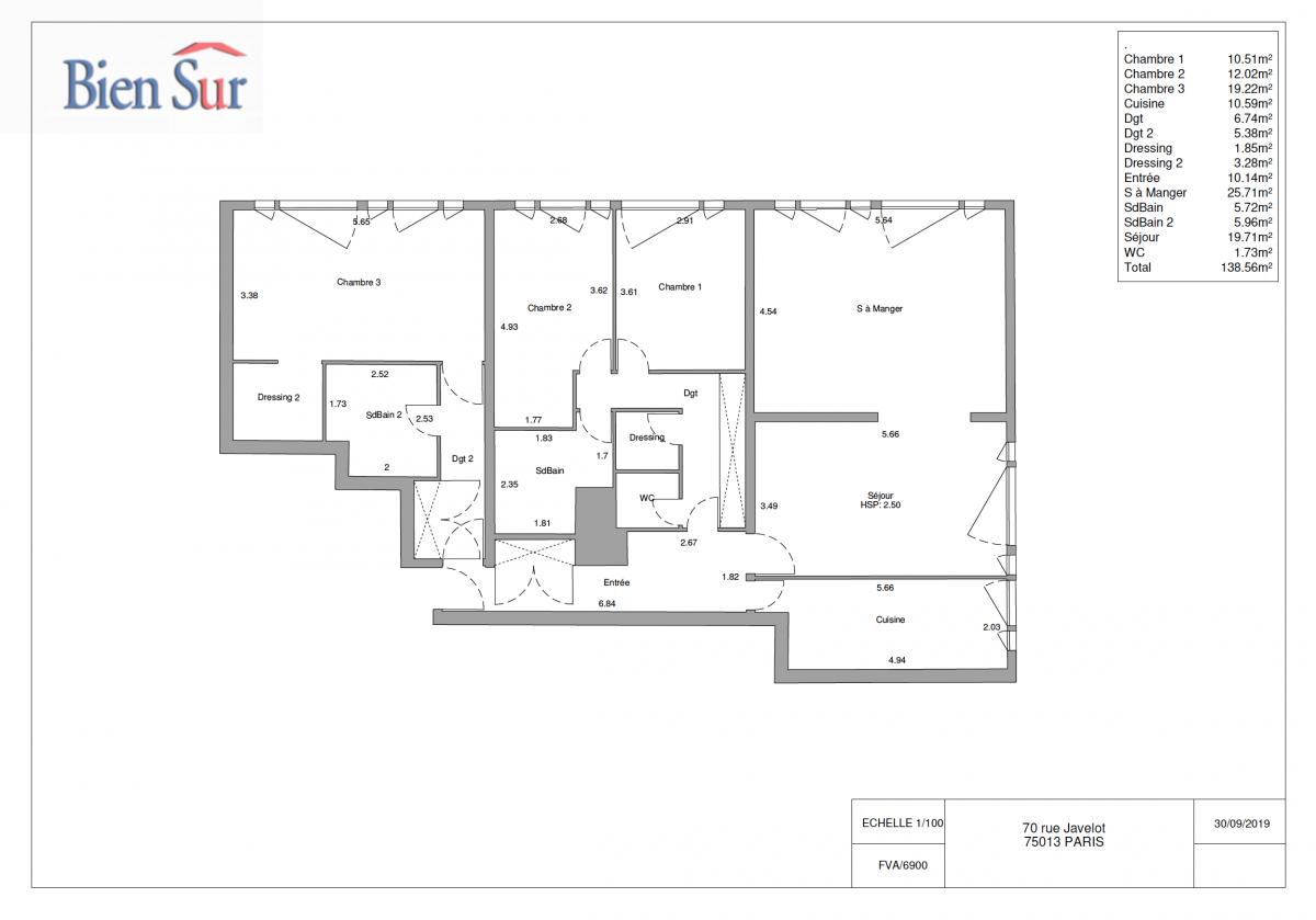 Vente Appartement  7 pices - 138.56m 75013 Paris